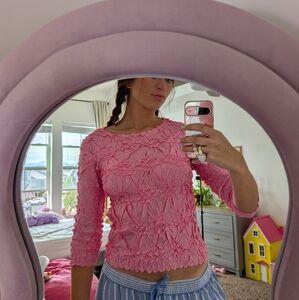 Vintage Girly Y2K Pink Bubble Knit Top Size Medium